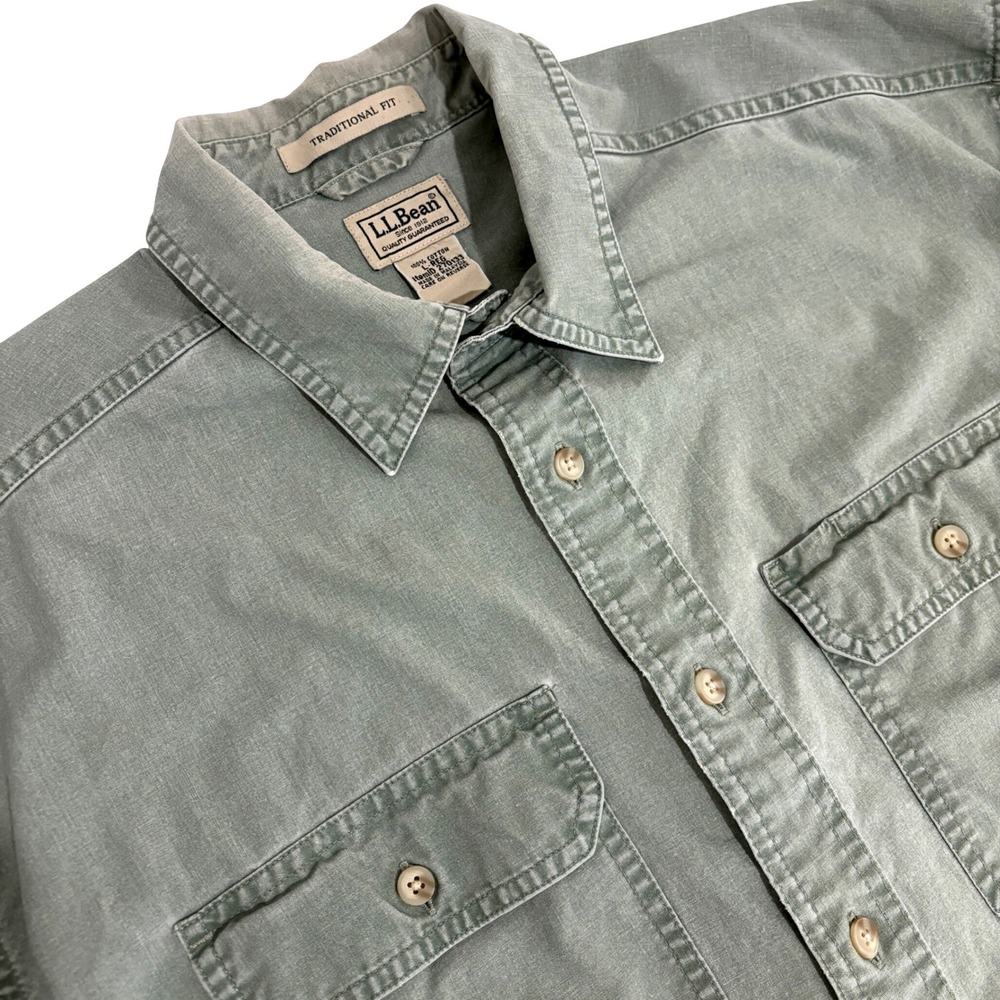 L.L.Bean Button Down Shirt Men L Green Relaxed Traditional Fit Front Pockets